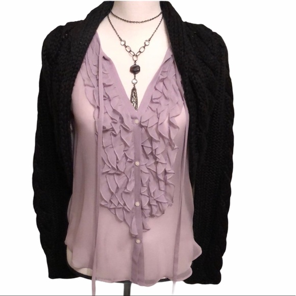 Gap shear silk lavender ruffled button down top - Picture 4 of 8